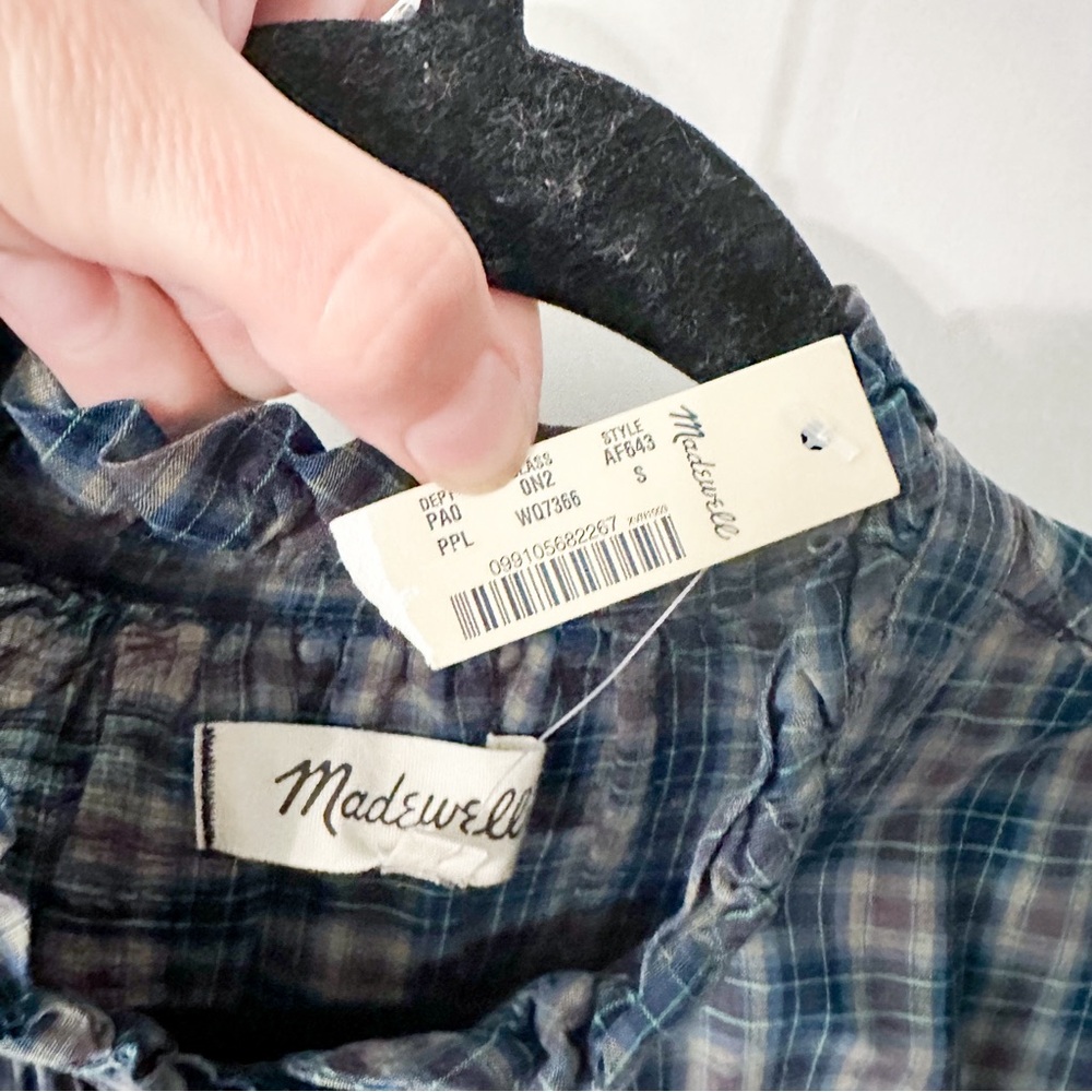 Madewell Plaid Ruffle-Neck Popover Blouse Size Small NWT - Picture 7 of 9